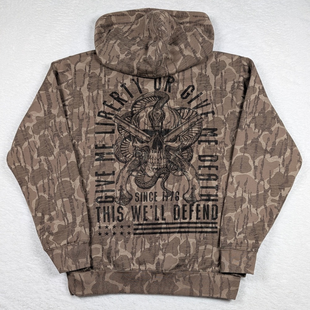 Howitzer Hoodie Mens Small Camo Patriot‎ Give Me Liberty Skull Graphic Military